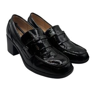 Bandolino Maude Women Black Patent Penny Loafer Block Heel Pumps Size 5M